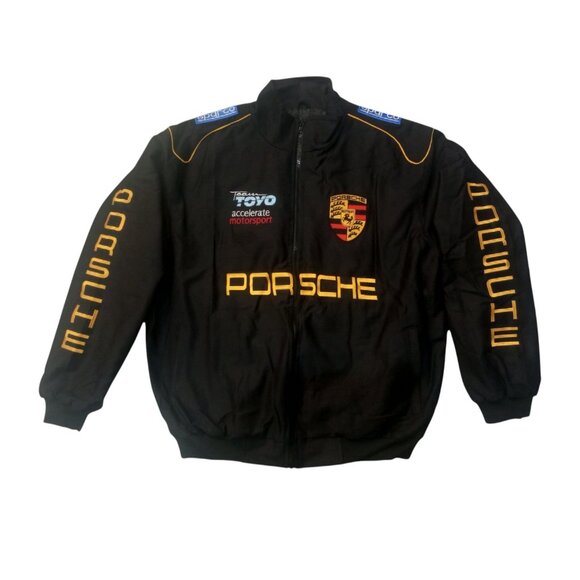 vintage Porsche Embroidery  Black Cotton | Size L - Picture 1 of 4